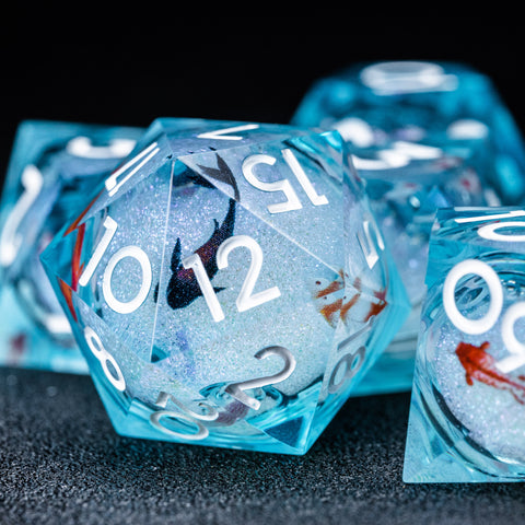 URWizards D&D Starry Liquid Heart Resin Engraved Dice Set Koi Fish - Urwizards