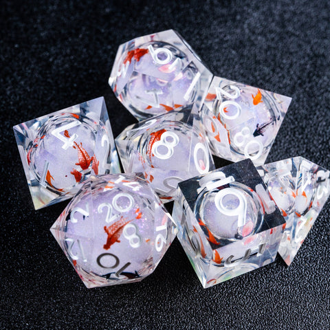 URWizards D&D Starry Liquid Heart Resin Engraved Dice Set Koi Fish - Urwizards