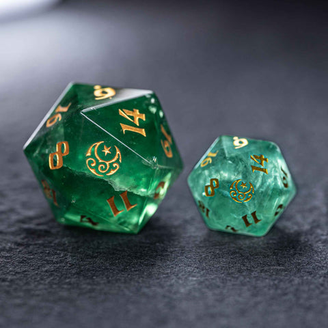 URWizards Dnd Engraved Green Fluorite Giant 30mm D20 Moon & Star - Urwizards
