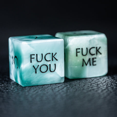 URWizards D&D Green Larimar Glass Engraved Dice Set F*CK Style - Urwizards