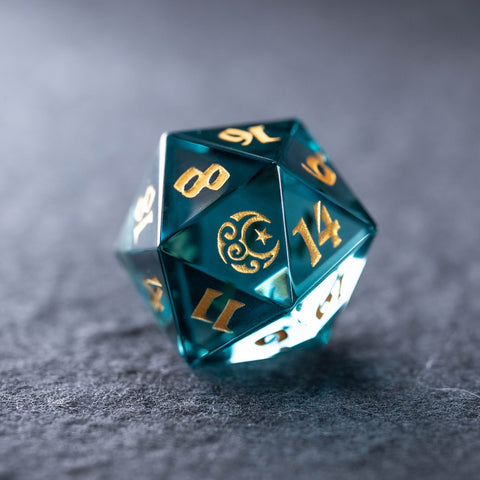 URWizards Dnd Blue Tourmaline Engraved Dice Set Moon Star Style - Urwizards
