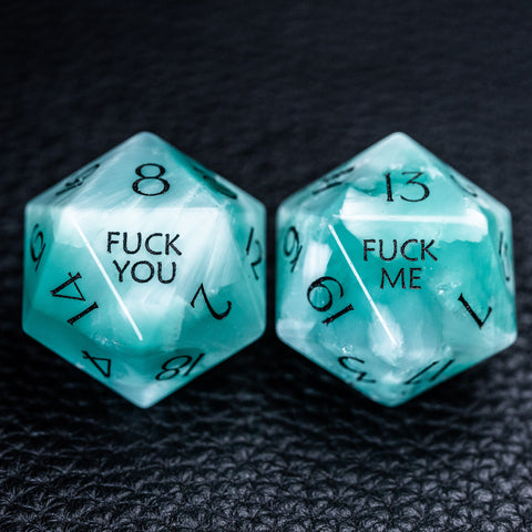 URWizards D&D Green Larimar Glass Engraved Dice Set F*CK Style - Urwizards