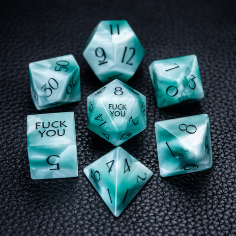 URWizards D&D Green Larimar Glass Engraved Dice Set F*CK Style - Urwizards