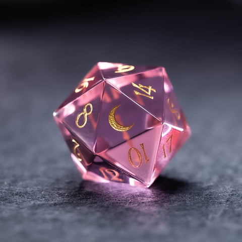 URWizards Dnd Pink Tourmaline Glass Engraved Dice Set Moon Style - Urwizards