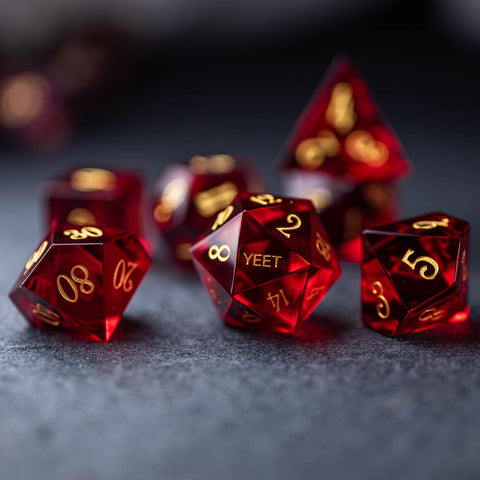 URWizards Dnd Garnet Glass Engraved Dice Set YEET & F*CK - Urwizards