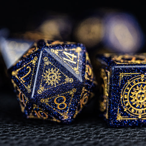 URWizards D&D Blue Sandstone Engraved Dice Set Tarot - Urwizards