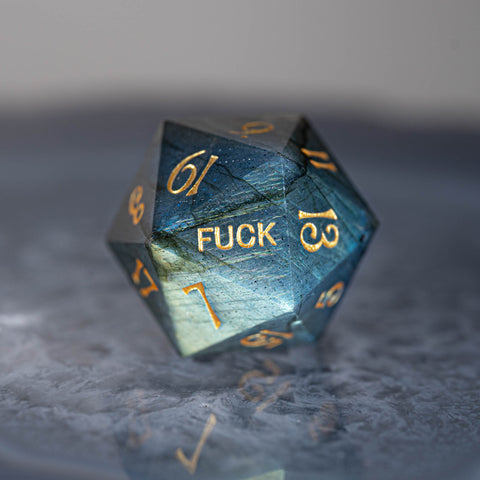 URWizards Dnd Labradorite Gemstone Engraved Dice Set YEET & F*CK - Urwizards