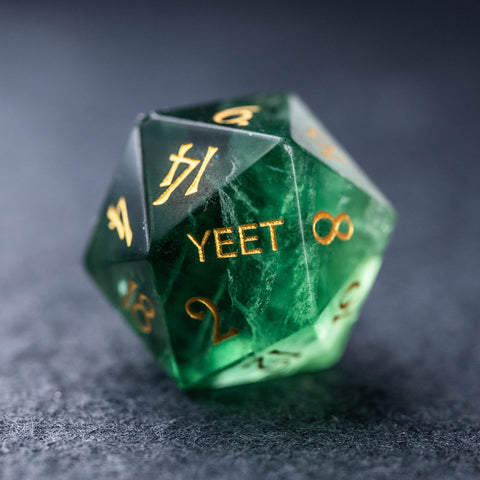 URWizards Dnd Green Fluorite Gemstone Engraved Dice Set YEET & F*CK - Urwizards