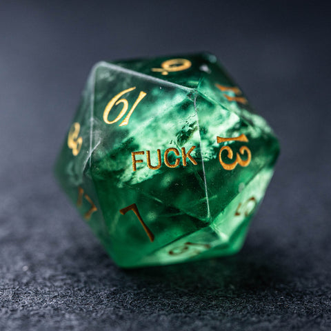 URWizards Dnd Green Fluorite Gemstone Engraved Dice Set YEET & F*CK - Urwizards