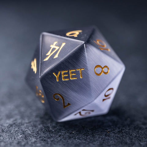 URWizards Dnd Grey Cat's Eye Stone Engraved Dice Set YEET & F*CK - Urwizards
