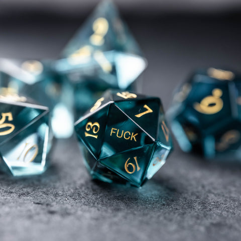 URWizards Dnd Blue Gemstone Engraved Dice Set YEET & F*CK - Urwizards