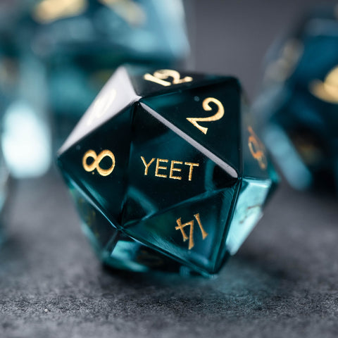 URWizards Dnd Blue Gemstone Engraved Dice Set YEET & F*CK - Urwizards