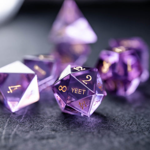 URWizards Dnd Purple Gemstone Engraved Dice Set YEET & F*CK - Urwizards