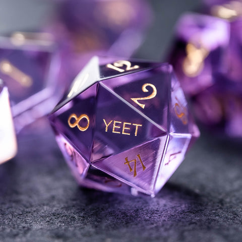 URWizards Dnd Purple Gemstone Engraved Dice Set YEET & F*CK - Urwizards