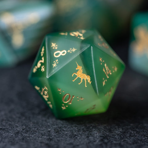 URWizards Dnd Green Agate Engraved Dice Set Unicorn Style - Urwizards