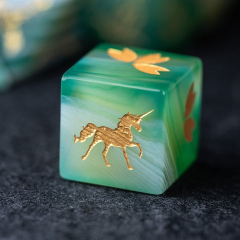 URWizards Dnd Green Agate Engraved Dice Set Unicorn Style - Urwizards