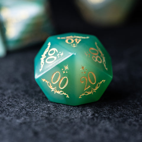 URWizards Dnd Green Agate Engraved Dice Set Unicorn Style - Urwizards