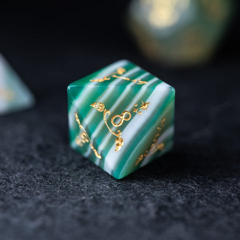 URWizards Dnd Green Agate Engraved Dice Set Unicorn Style - Urwizards