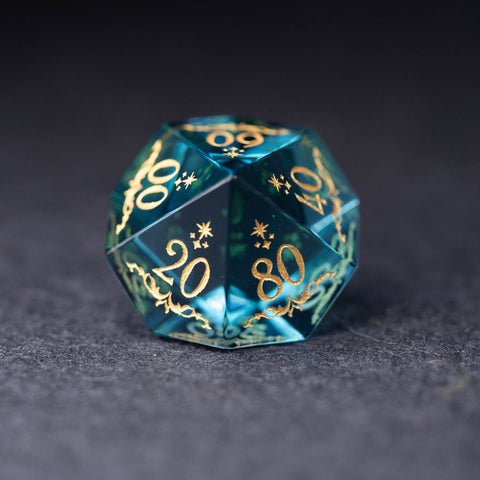 URWizards Dnd Blue Tourmaline Engraved Dice Set Unicorn Style Gold Inked - Urwizards
