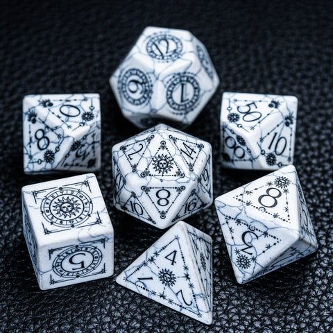 URWizards D&D White Howlite Engraved Dice Set Tarot - Urwizards