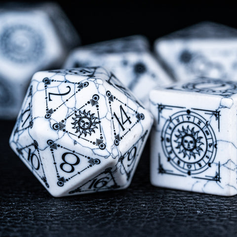 URWizards D&D White Howlite Engraved Dice Set Tarot - Urwizards