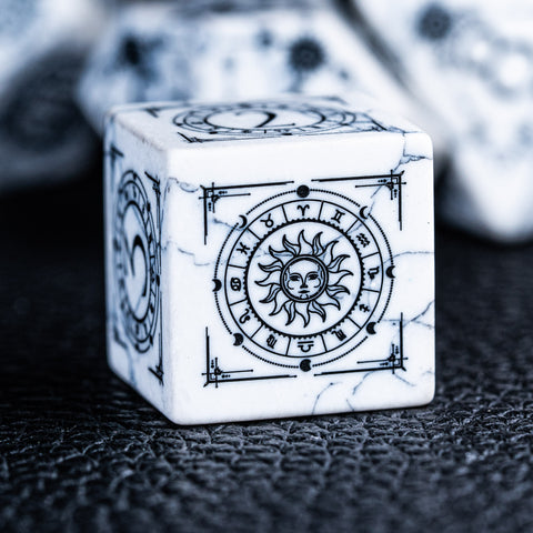 URWizards D&D White Howlite Engraved Dice Set Tarot - Urwizards