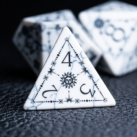 URWizards D&D White Howlite Engraved Dice Set Tarot - Urwizards