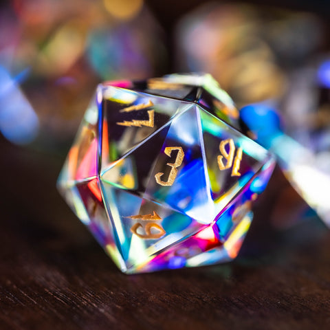 URWizards Dnd Dichroic Prism Glass Gemstone Engraved Dice Set Wizard Lightning - Urwizards