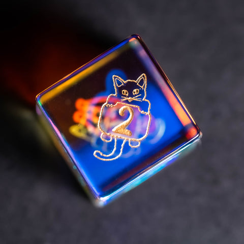 URWizards Dnd Engraved Dichroic Prism Glass Dice Set Meow Style Gold Inked - Urwizards
