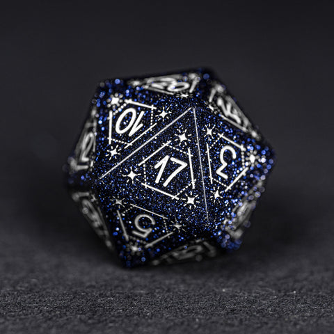 URWizards Dnd Blue Sandstone Engraved Dice Set Astrology Style Silver Inked - Urwizards