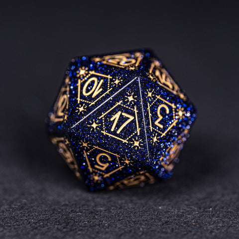 URWizards Dnd Blue Sandstone Engraved Dice Set Astrology Style Gold Inked - Urwizards
