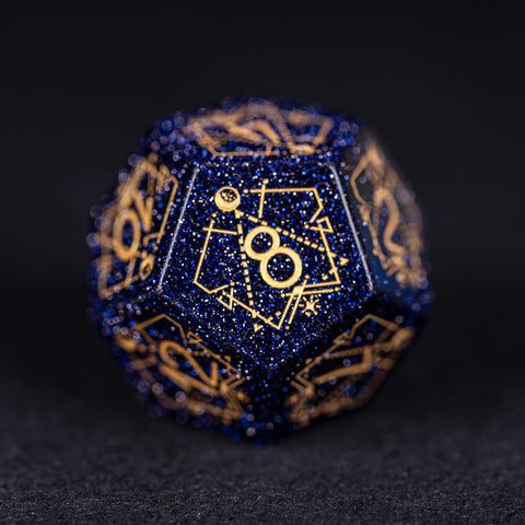 URWizards Dnd Blue Sandstone Engraved Dice Set Astrology Style Gold Inked - Urwizards