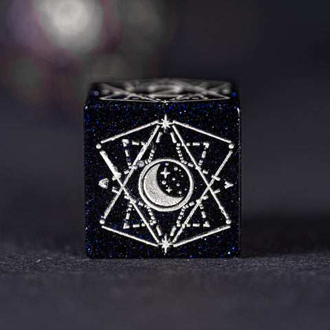 URWizards Dnd Blue Sandstone Engraved Dice Set Astrology Style Silver Inked - Urwizards