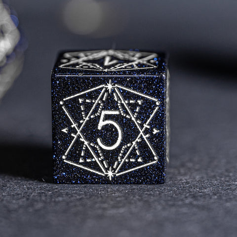 URWizards Dnd Blue Sandstone Engraved Dice Set Astrology Style Silver Inked - Urwizards
