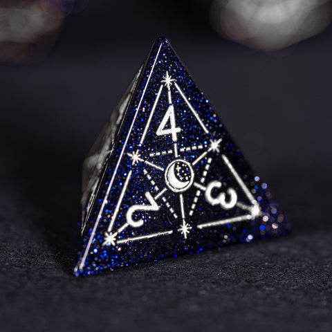 URWizards Dnd Blue Sandstone Engraved Dice Set Astrology Style Silver Inked - Urwizards