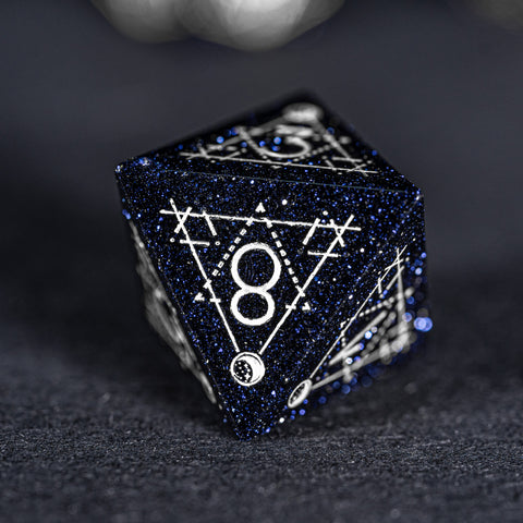URWizards Dnd Blue Sandstone Engraved Dice Set Astrology Style Silver Inked - Urwizards