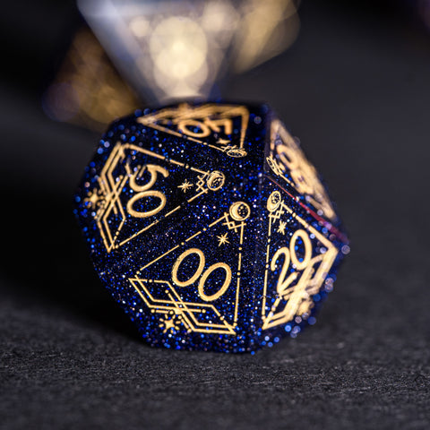 URWizards Dnd Blue Sandstone Engraved Dice Set Astrology Style Gold Inked - Urwizards