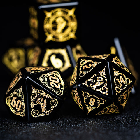 URWizards D&D Obsidian Engraved Dice Set Wizard Style - Urwizards