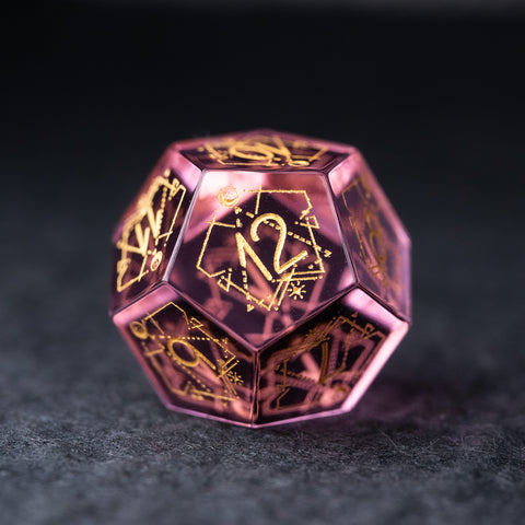 URWizards Dnd Pink Glass Engraved Dice Set Astrology Style - Urwizards