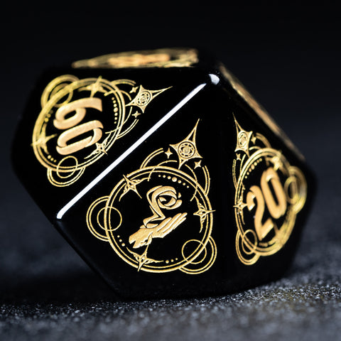 URWizards D&D Obsidian Engraved Dice Set Wizard Style - Urwizards
