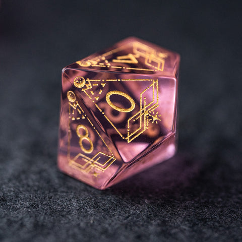 URWizards Dnd Pink Glass Engraved Dice Set Astrology Style - Urwizards
