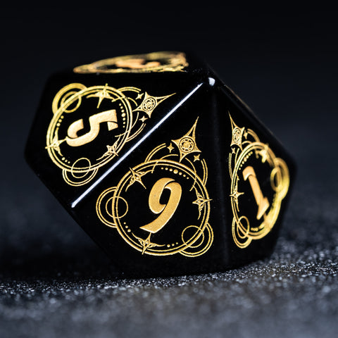 URWizards D&D Obsidian Engraved Dice Set Wizard Style - Urwizards