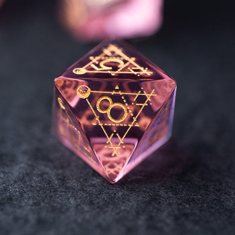 URWizards Dnd Pink Glass Engraved Dice Set Astrology Style - Urwizards