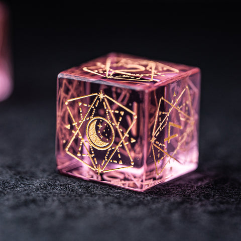 URWizards Dnd Pink Glass Engraved Dice Set Astrology Style - Urwizards