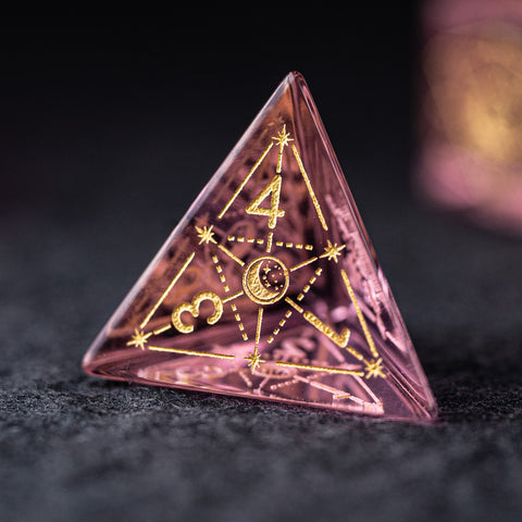 URWizards Dnd Pink Glass Engraved Dice Set Astrology Style - Urwizards