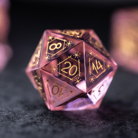 URWizards Dnd Pink Glass Engraved Dice Set Astrology Style - Urwizards