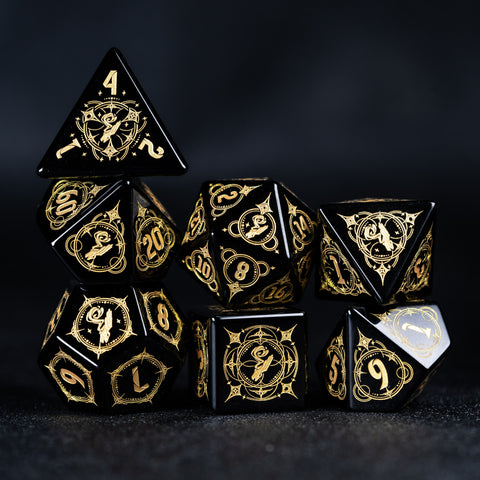 URWizards D&D Obsidian Engraved Dice Set Wizard Style - Urwizards