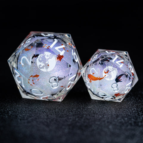 URWizards D&D Starry Liquid Heart Resin Engraved Dice Set Koi Fish - Urwizards