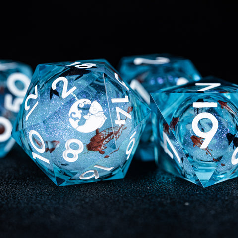 URWizards D&D Starry Liquid Heart Resin Engraved Dice Set Koi Fish - Urwizards