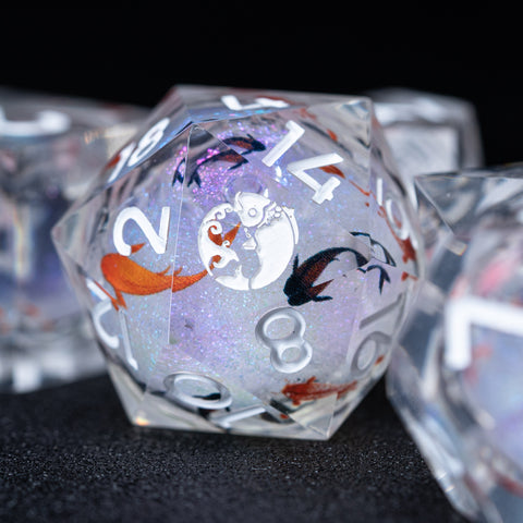 URWizards D&D Starry Liquid Heart Resin Engraved Dice Set Koi Fish - Urwizards